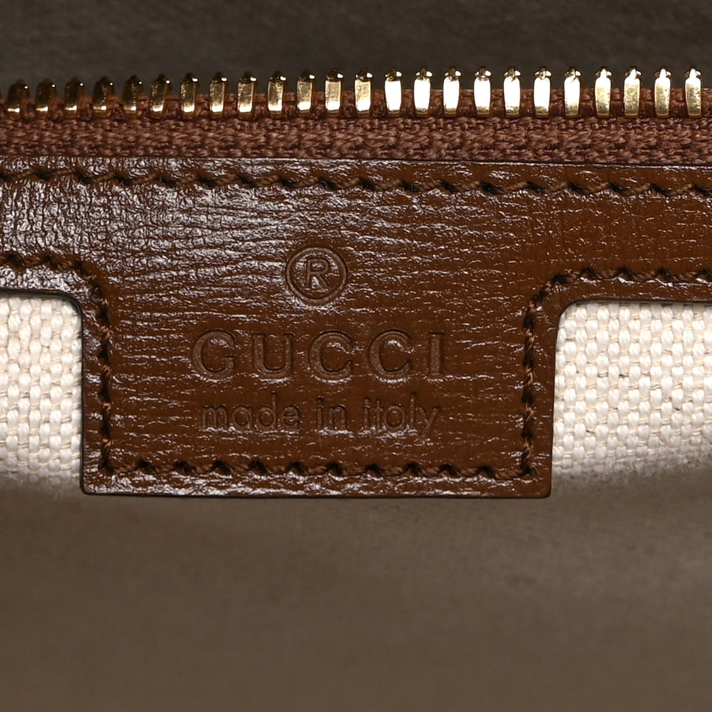 GG Supreme Monogram Textured Dollar Calfskin Web Small Retro Interlocking G Vertical Tote Bag Beige Ebony Brown Sugar