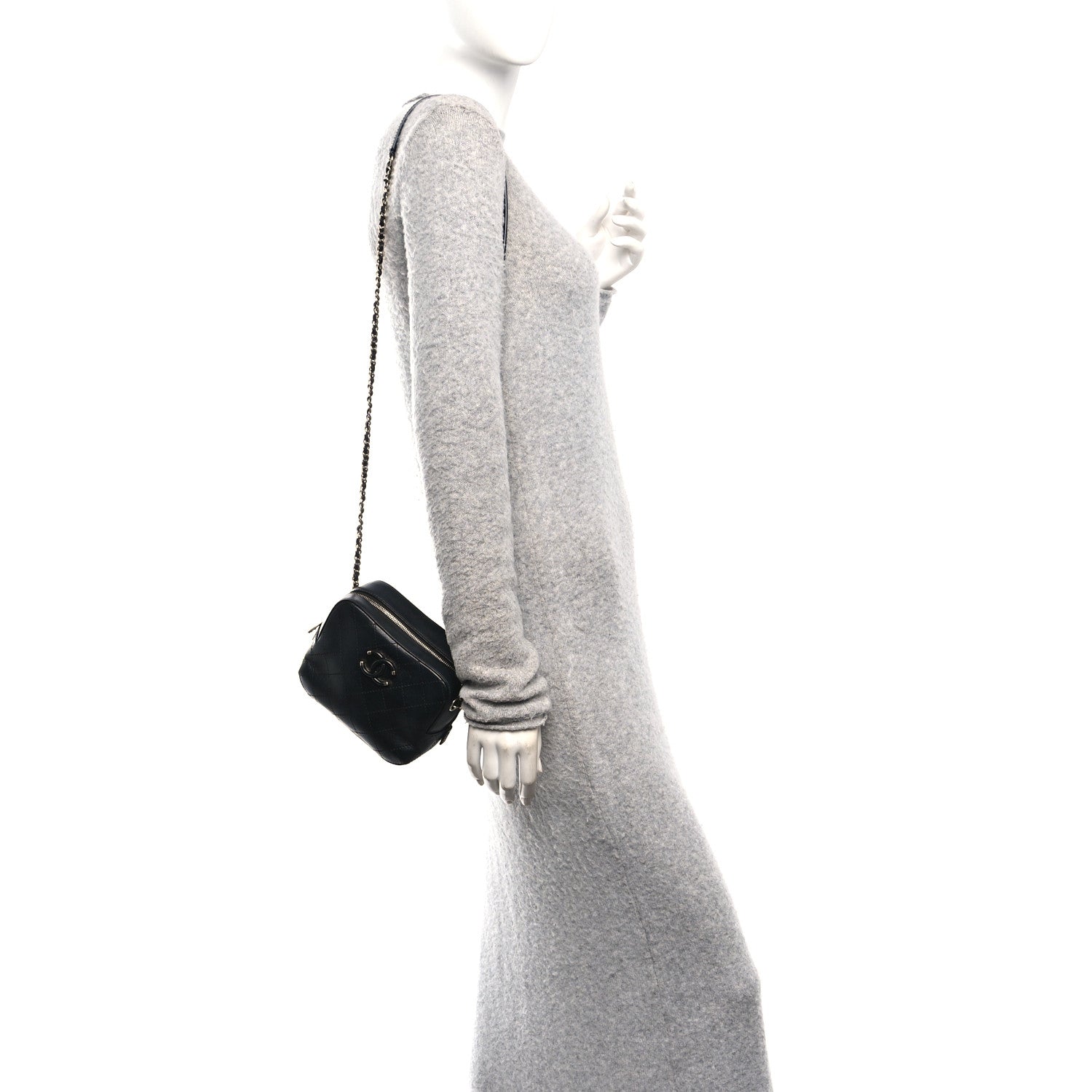 Calfskin Stitched Covered CC Camera Case Bag Black