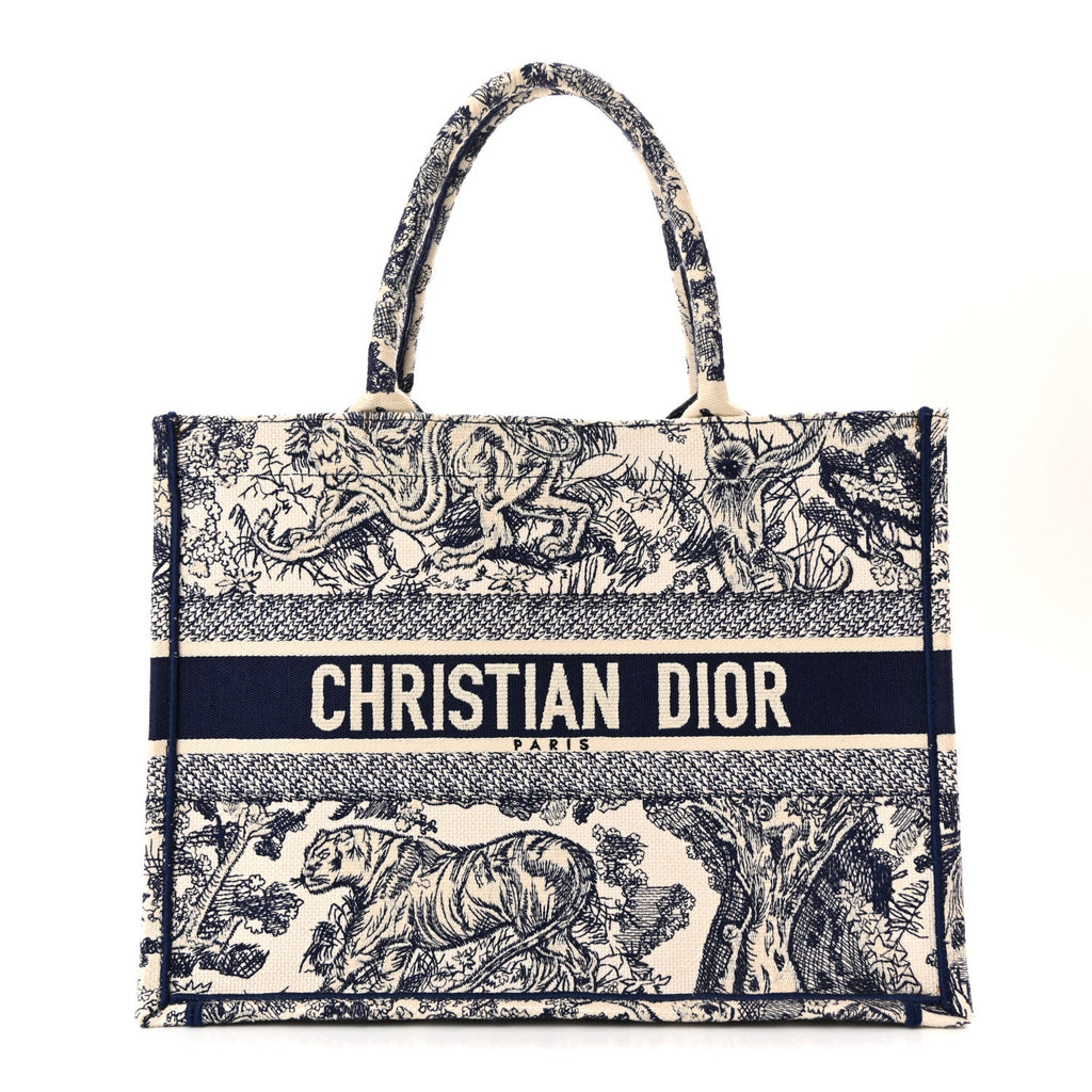 Canvas Embroidered Medium Dioriviera Toile De Jouy Book Tote Blue