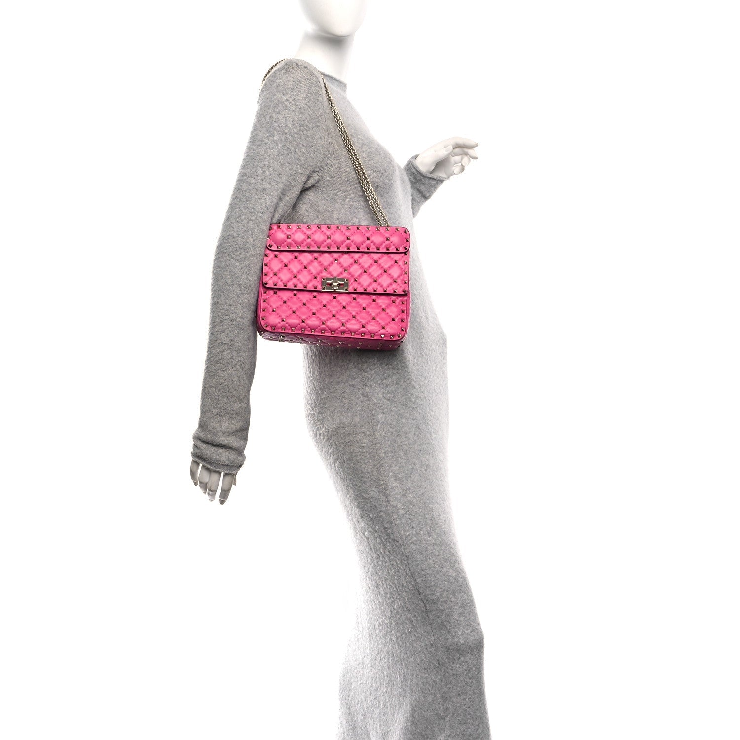Nappa Medium Rockstud Spike Shoulder Bag Pink Orchid