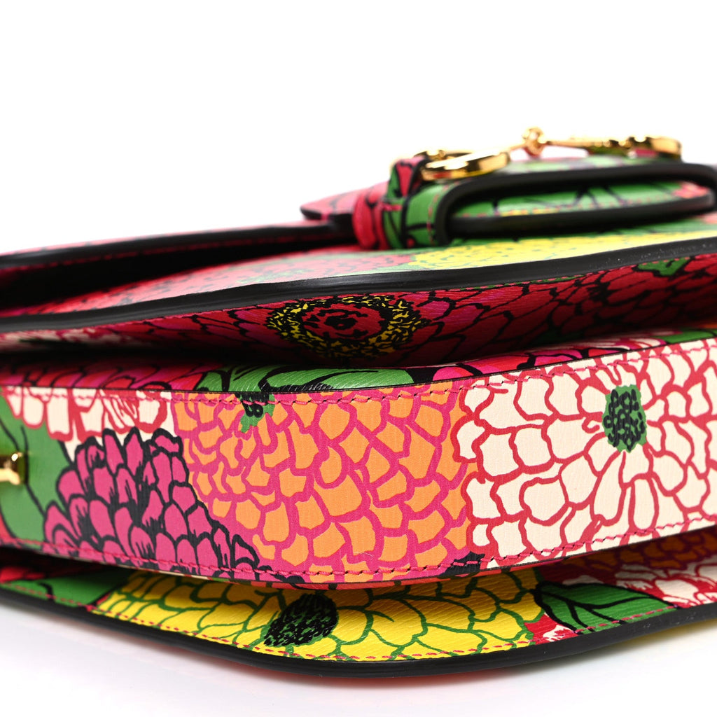 X KEN SCOTT Textured Calfskin Pomponica Print Horsebit 1955 Shoulder Bag Multicolor Fuxia Pompom