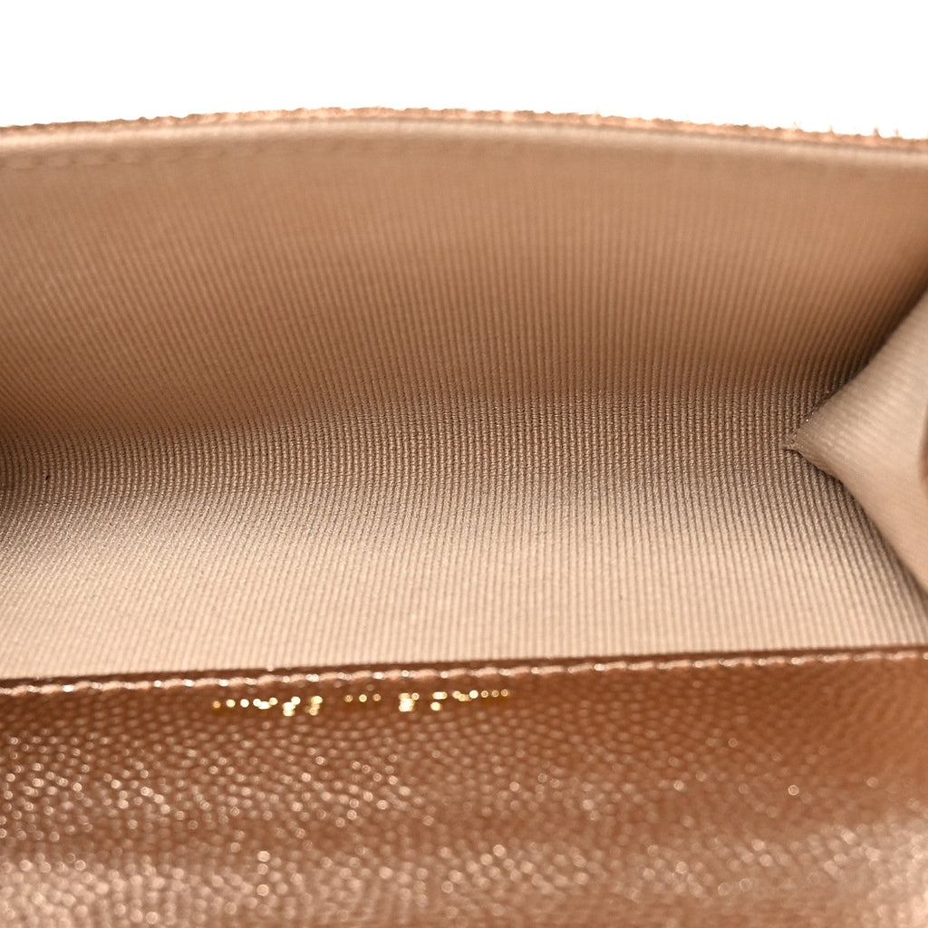 Metallic Caviar Quilted CC Flap  Holder Copper