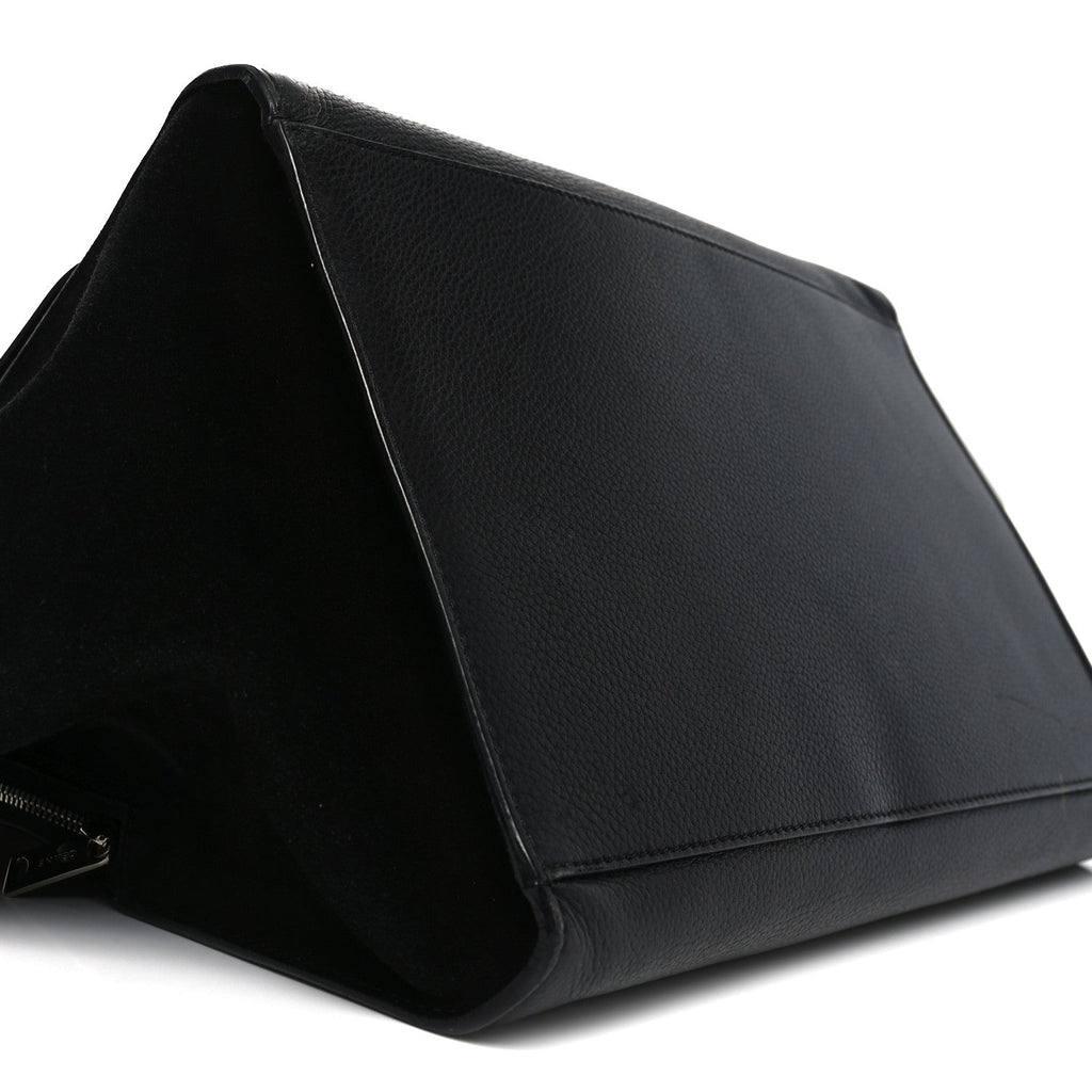 Drummed Calfskin Suede Double Zip Trapeze Black