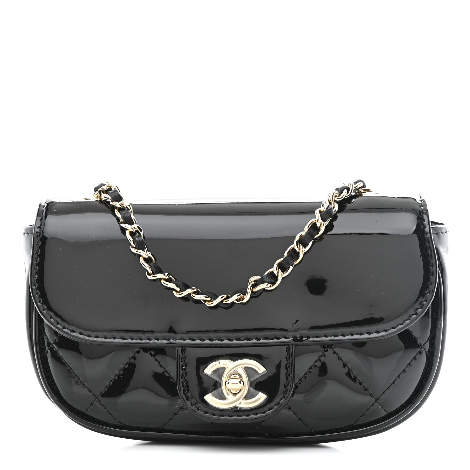 Patent Calfskin Quilted Mini Clutch Black