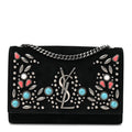 Suede Small Monogram Stone Studded Kate Satchel Black Turquoise Coral