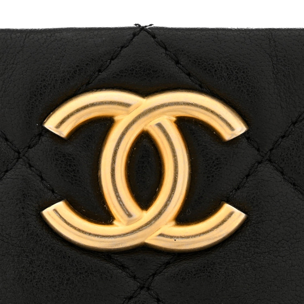 Lambskin Quilted Chaine Lettre Small Bucket Bag Black