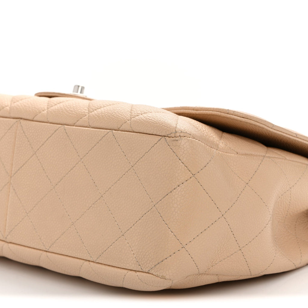 Caviar Quilted Jumbo Single Flap Beige Clair