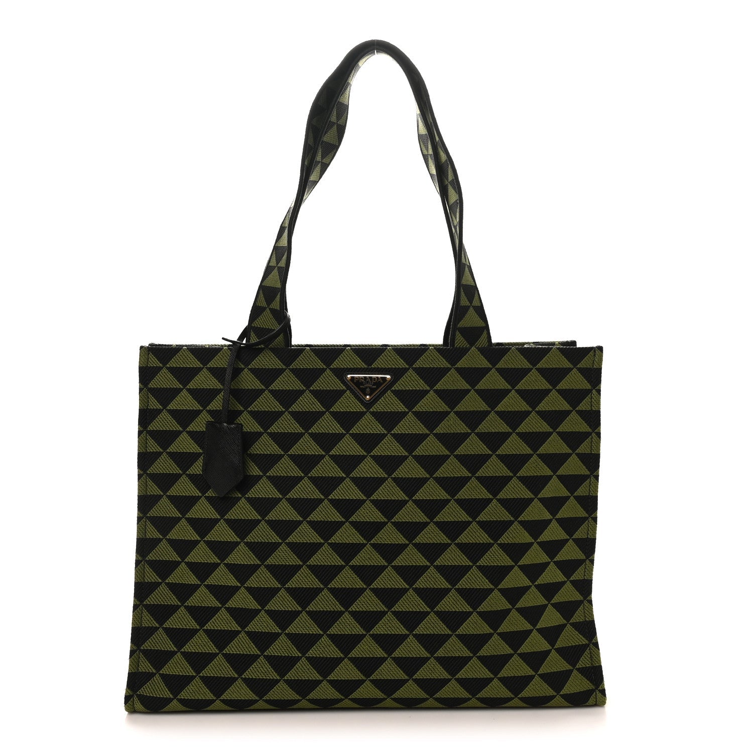 Jacquard Saffiano Triangolo Symbole Embroidered Shopping Tote Black Edera