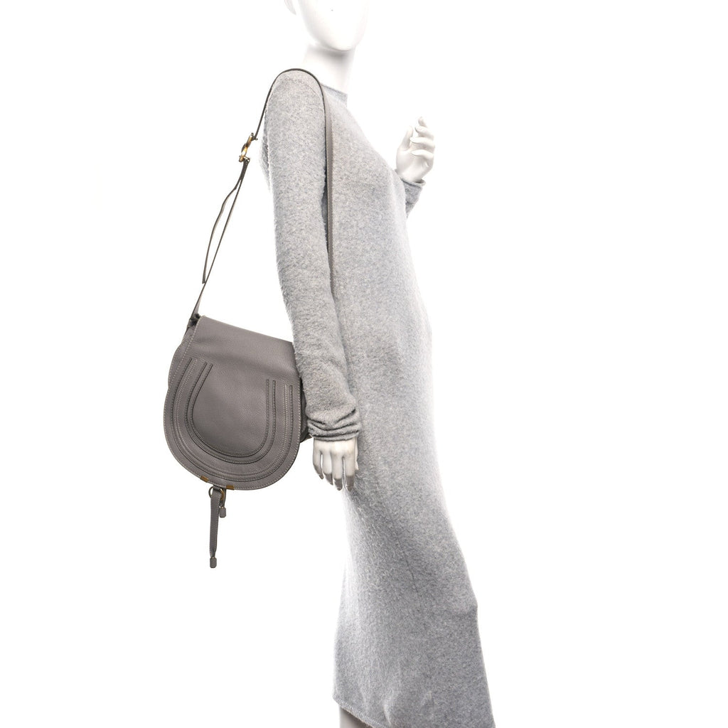 Calfskin Medium Marcie Round Crossbody Bag Cashmere Grey