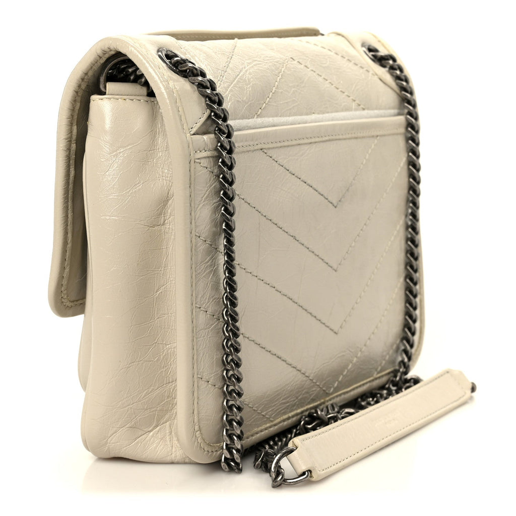 Crinkled Calfskin Matelasse Monogram Baby Niki Chain Satchel Crema Soft