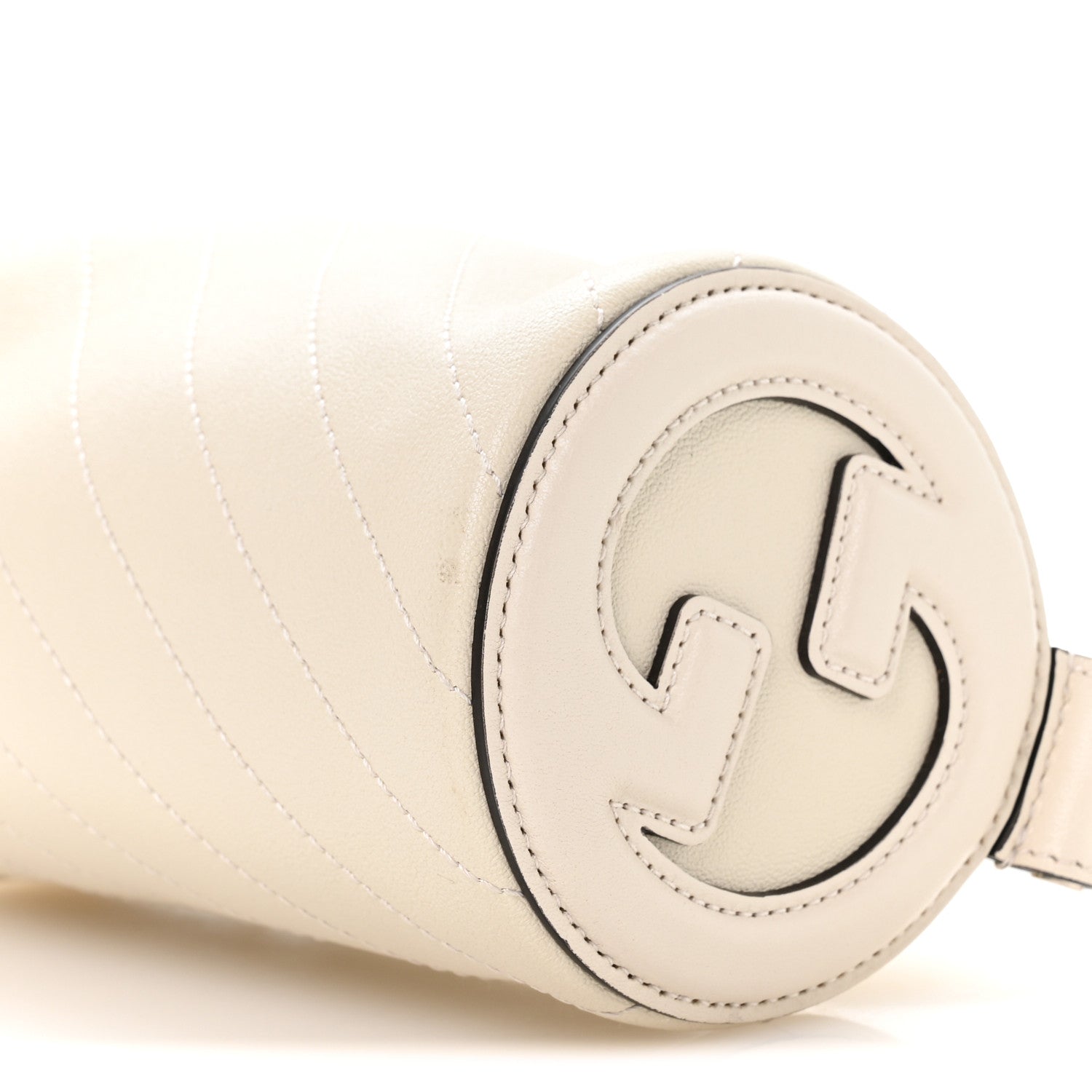 Sakai Be Green Calfskin Diagonal Stitched Mini Blondie Barrel Shoulder Bag Mystic White