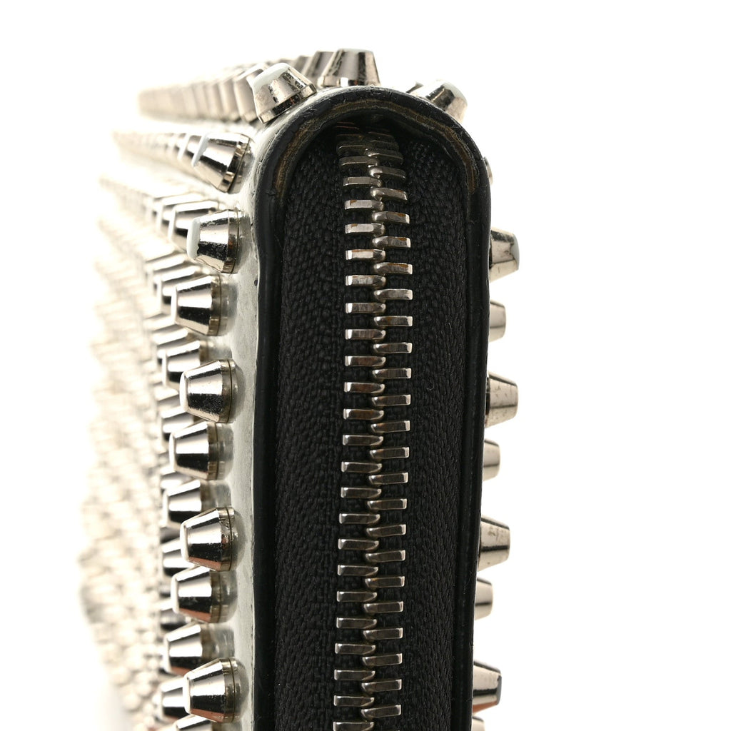 Metallic Patent Panettone Spiked Zip Around Wallet Silver