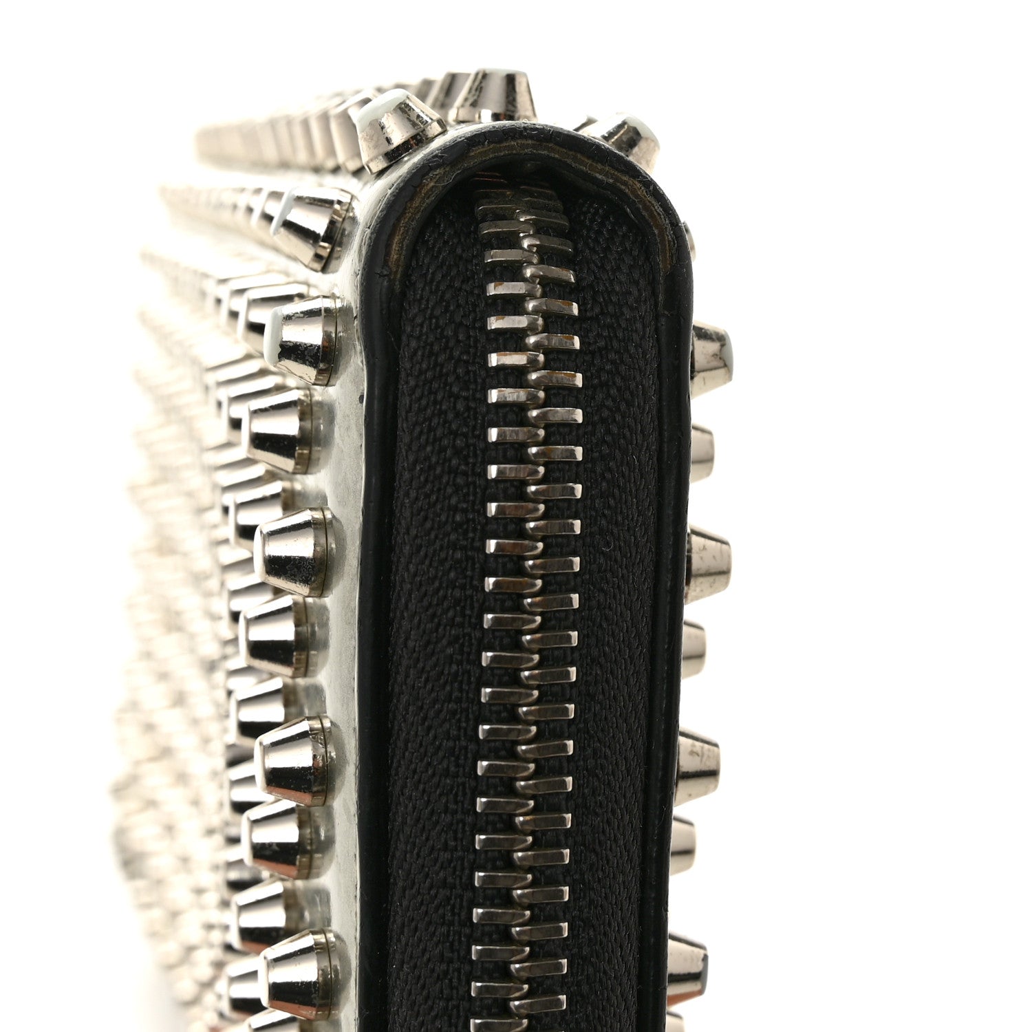 Metallic Patent Panettone Spiked Zip Around Wallet Silver