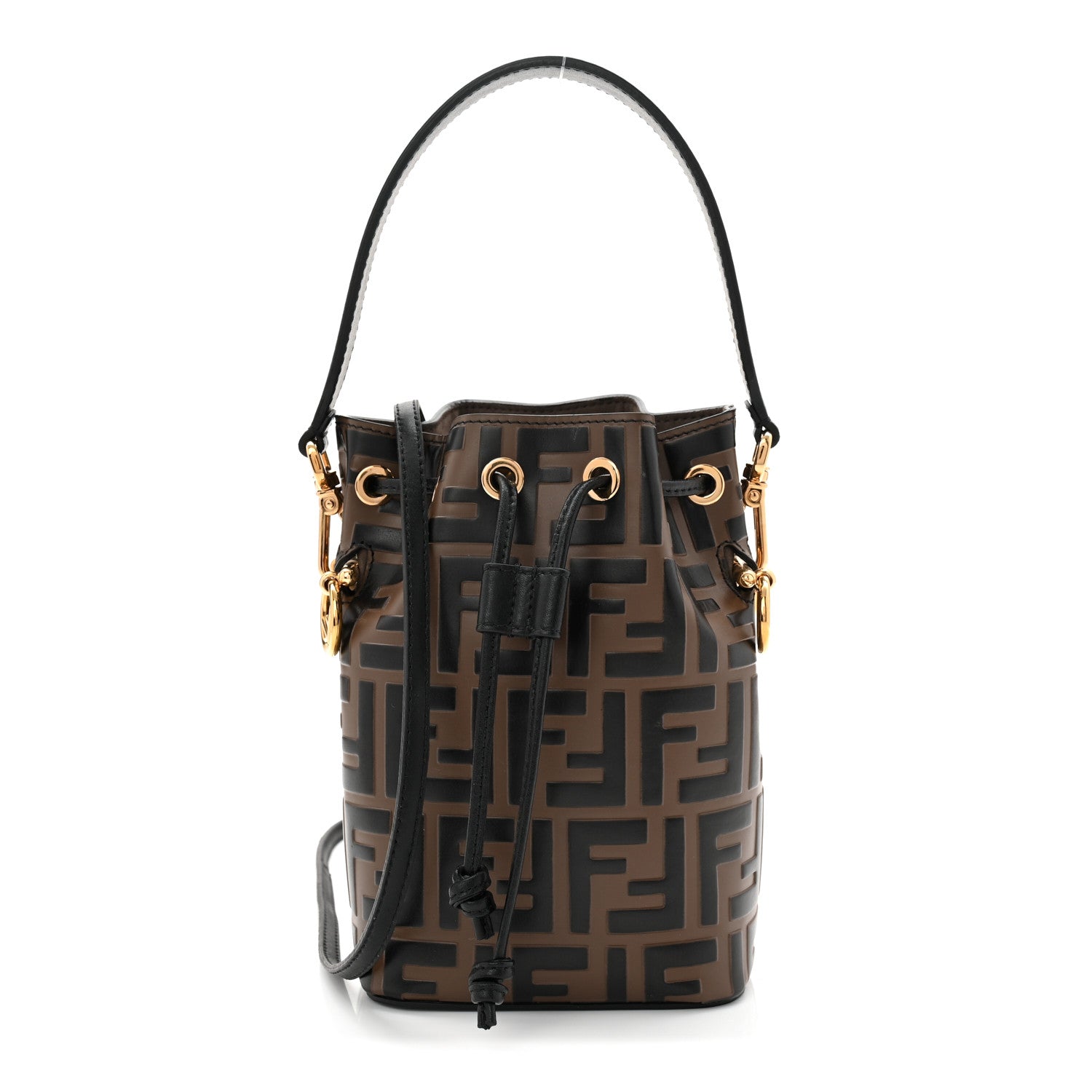 Vitello Liberty F is Fendi Bi-Color FF 1974 Embossed Mini Mon Tresor Bucket Bag Maya Black