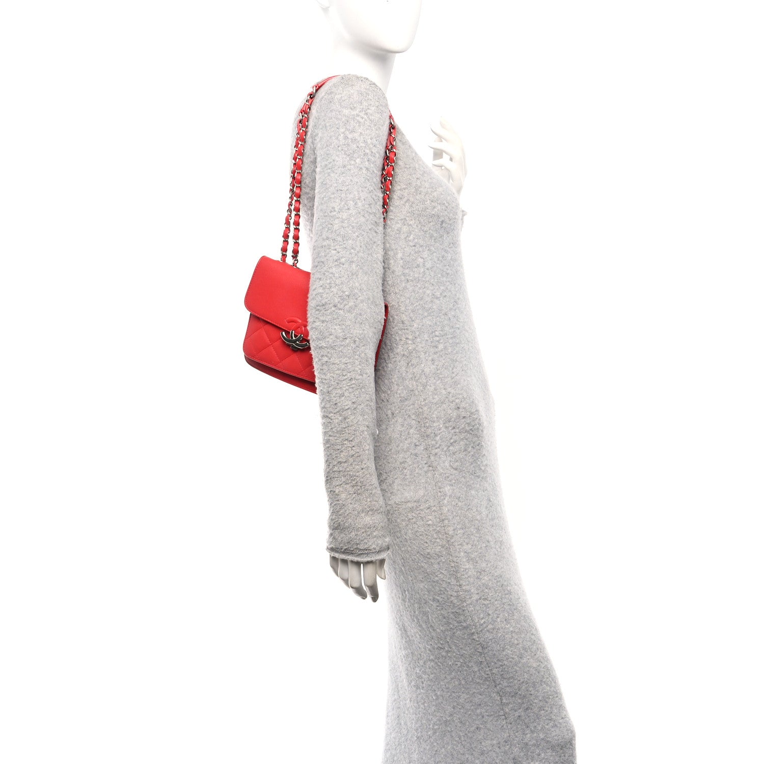 Goatskin Quilted Small CC Box Flap Red