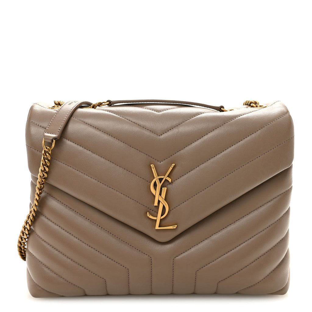 Calfskin Y Quilted Monogram Medium Loulou Chain Satchel Dark Beige