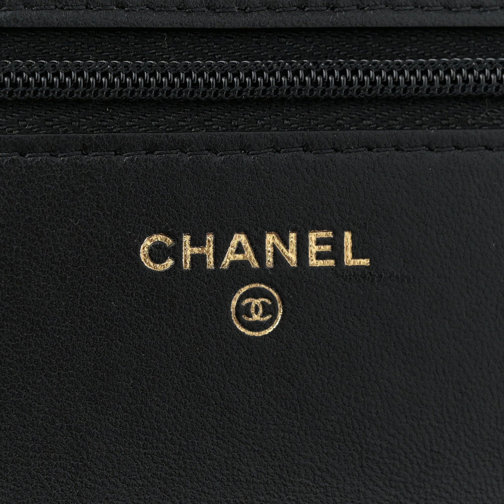 Lambskin Quilted Sweet Camellia Wallet On Chain WOC Black