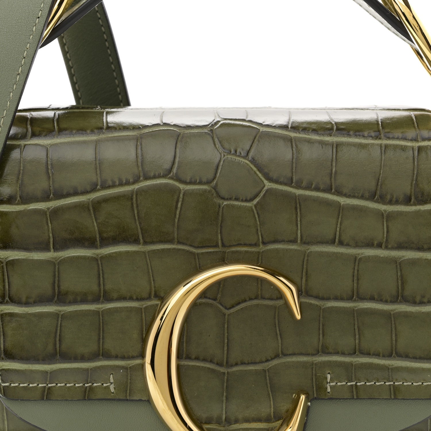 Calfskin Crocodile Embossed Mini C Double Carry Misty Forest