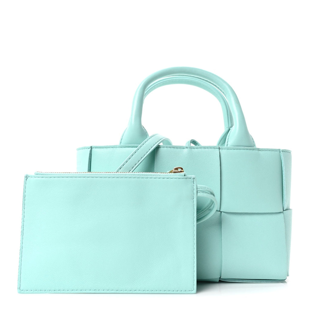 Grained Calfskin Maxi Intrecciato Small Arco Tote Pale Blue
