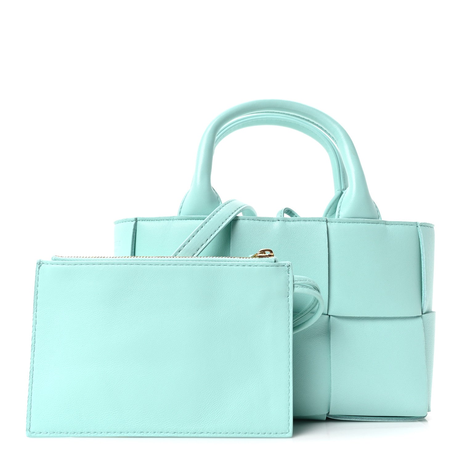Grained Calfskin Maxi Intrecciato Small Arco Tote Pale Blue