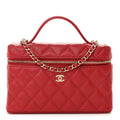 Caviar Quilted Top Handle Slim Vanity With Chain Red
