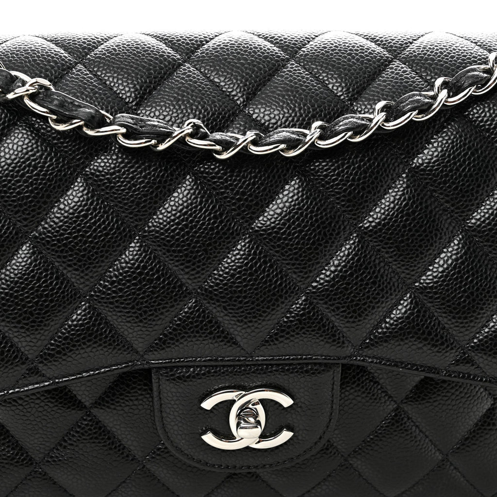 Caviar Quilted Jumbo Double Flap Black