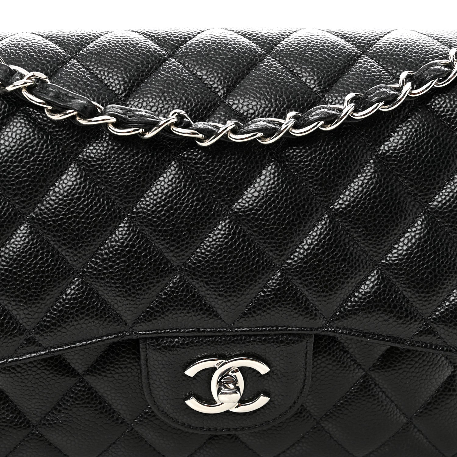 Caviar Quilted Jumbo Double Flap Black