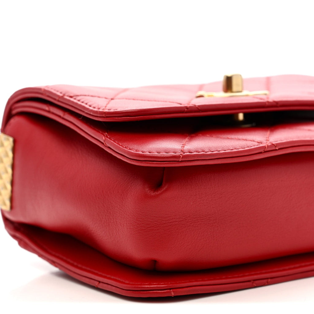Lambskin Quilted Small Multiple Chain Flap Red