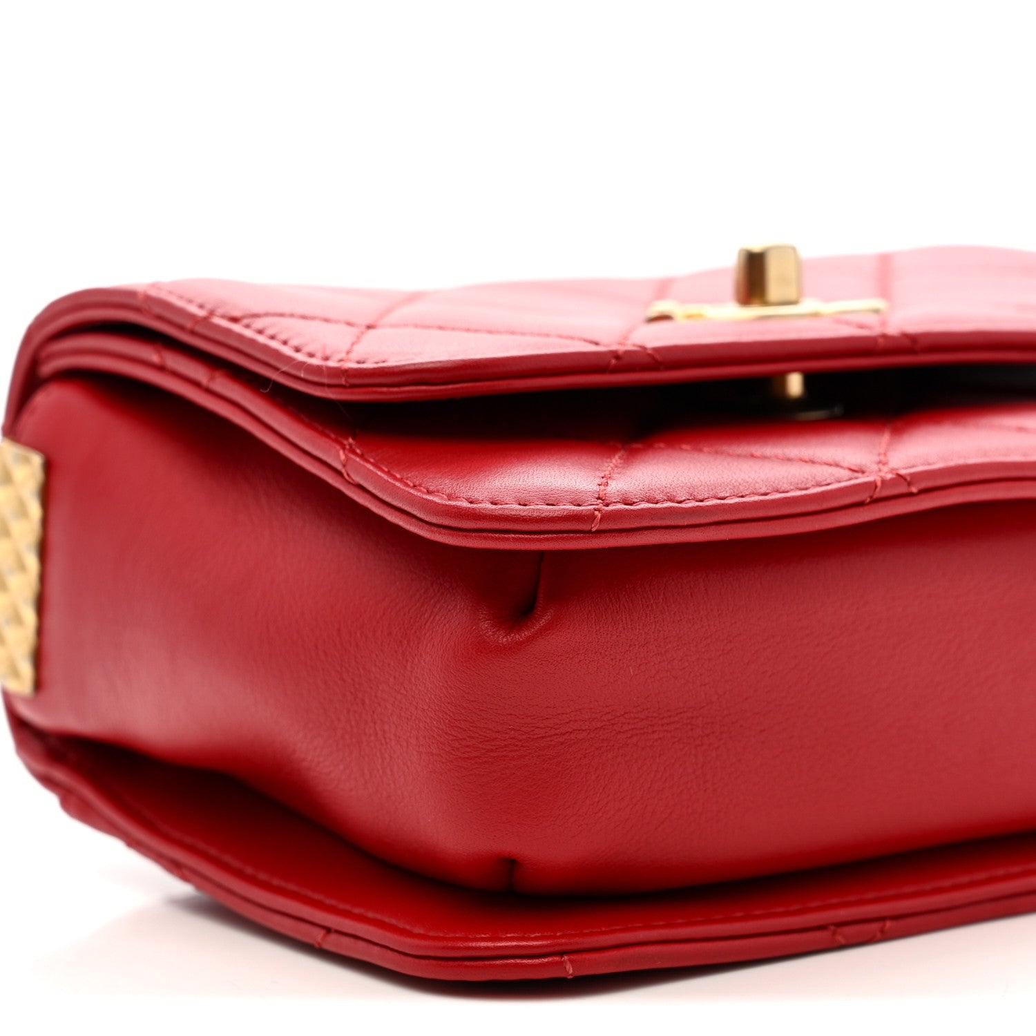 Lambskin Quilted Small Multiple Chain Flap Red