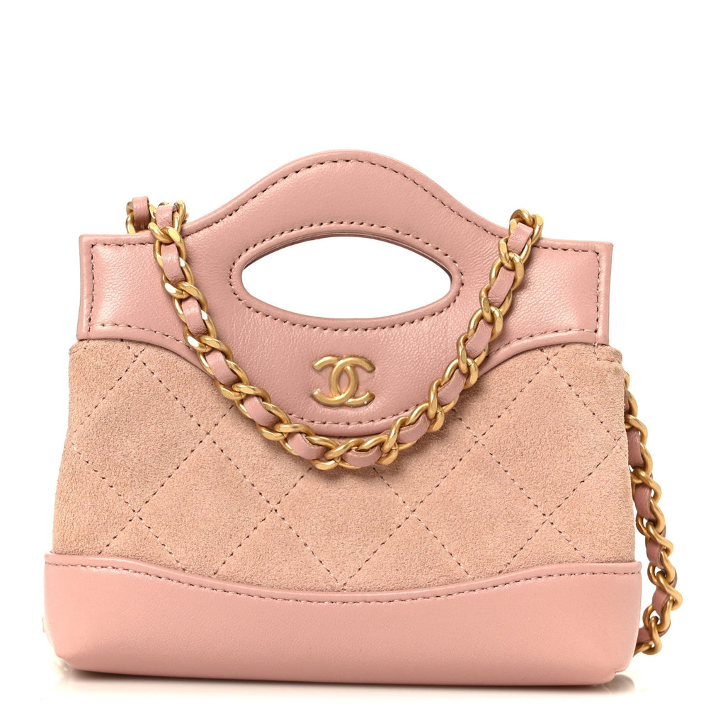Suede Shiny Crumpled Calfskin Quilted Micro 31 Shopping Bag Light Pink