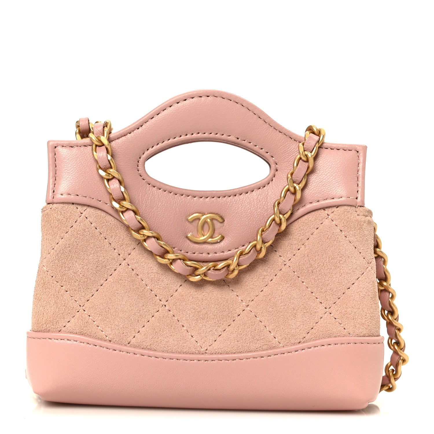 Suede Shiny Crumpled Calfskin Quilted Micro 31 Shopping Bag Light Pink