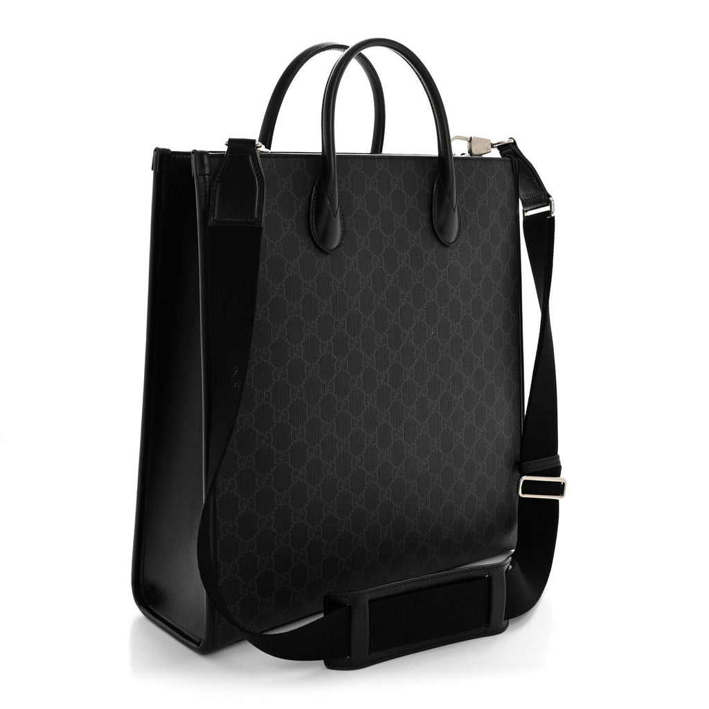 GG Supreme Monogram Azalea Calfskin Web Medium Retro Interlocking G Vertical Tote Bag Black