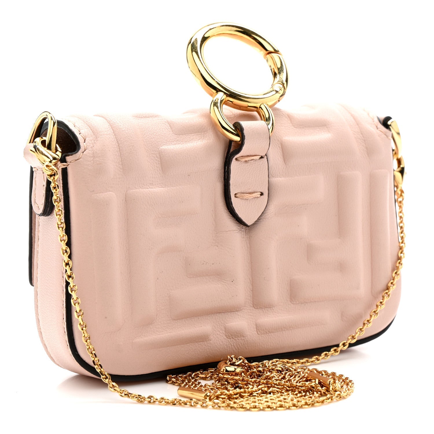 Nappa Matisse FF Embossed Nano Maxi Buckle Baguette Charm Rosa Quarzo