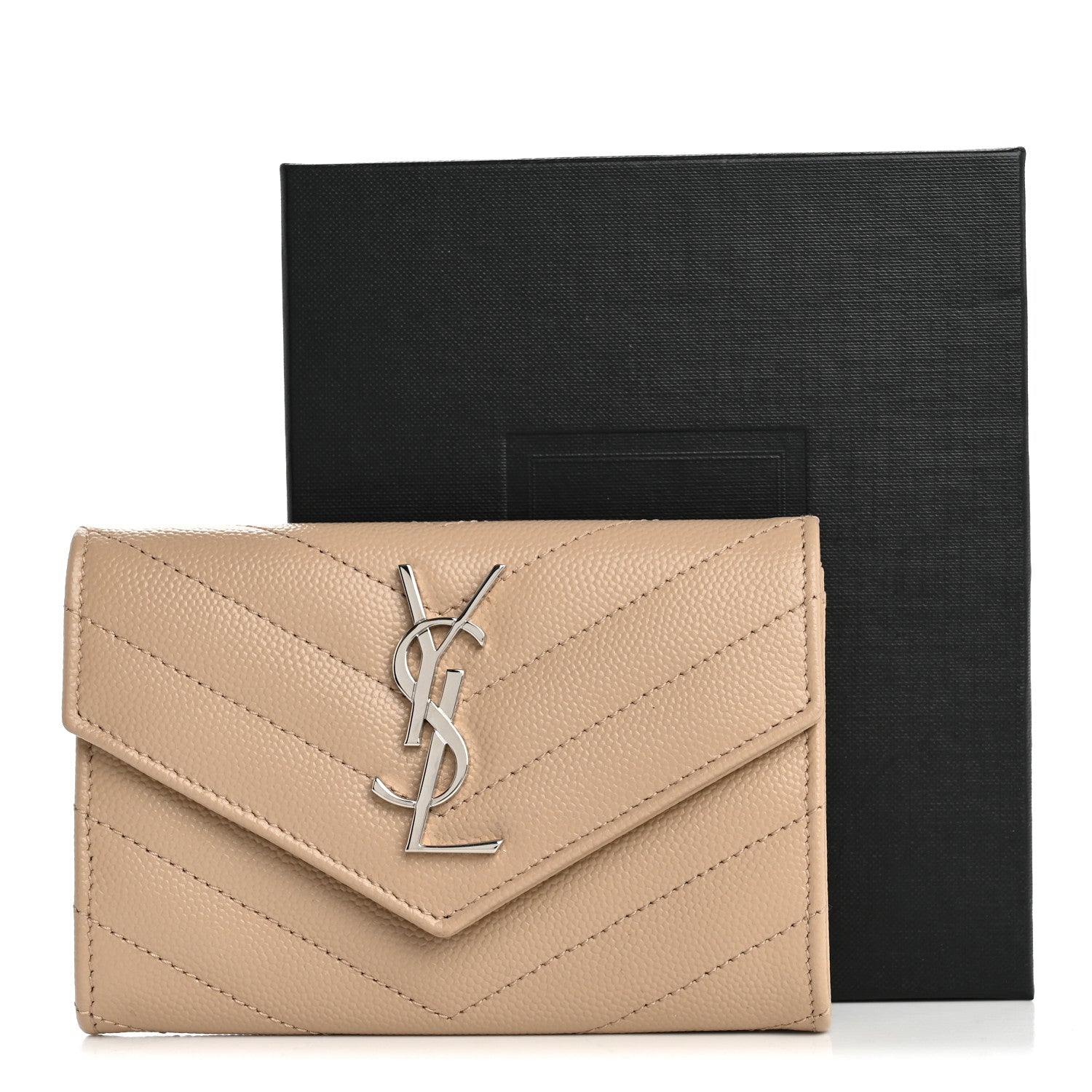 Grain De Poudre Matelasse Chevron Small Monogram Envelope Wallet Dark Beige