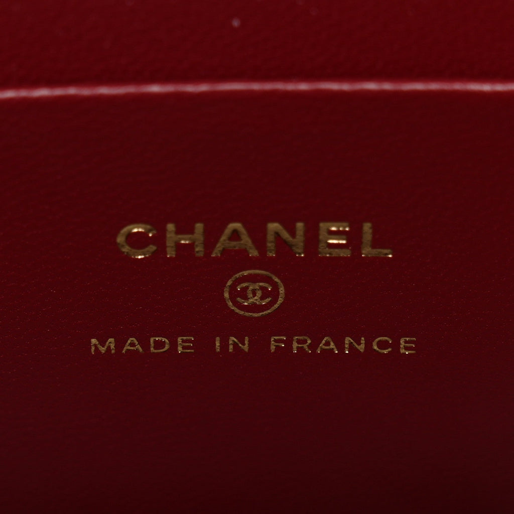 Lambskin Quilted Small Top Handle Vanity Case With Chain Burgundy