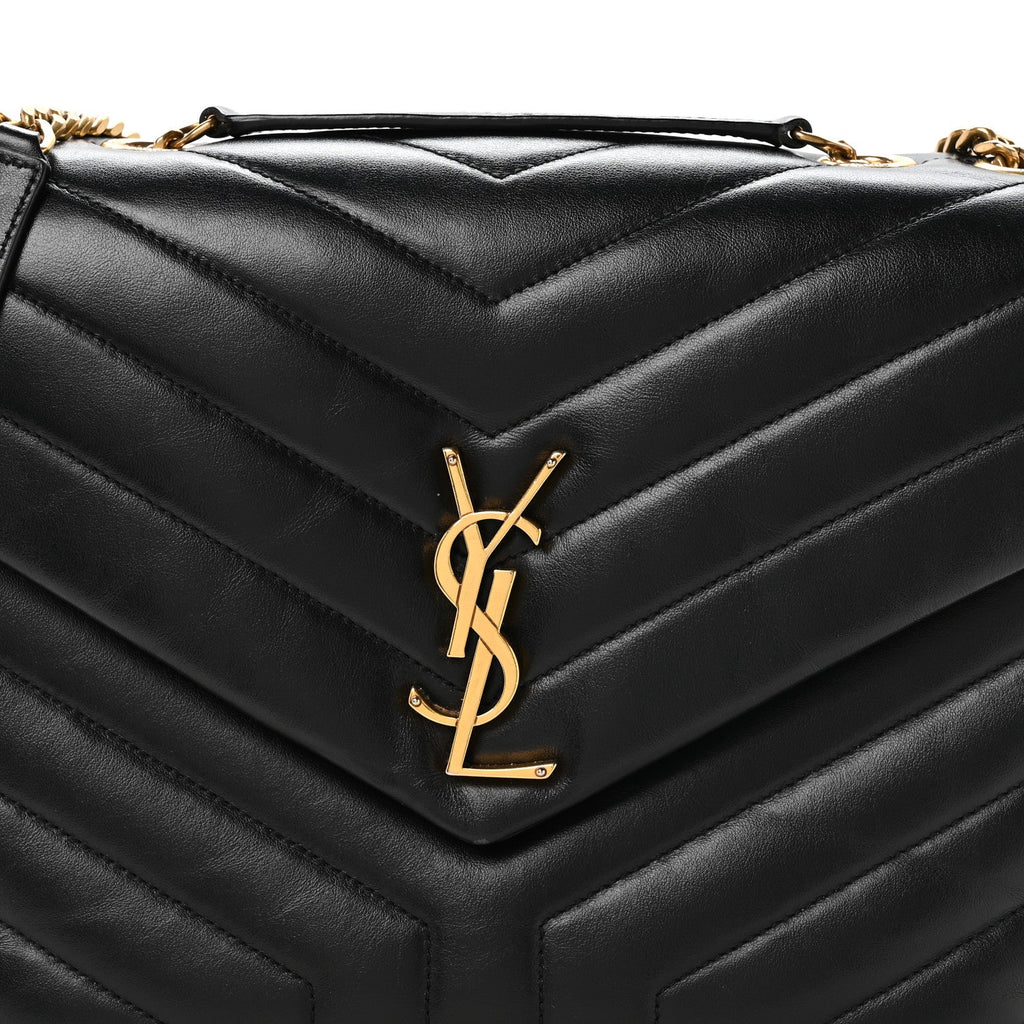 Calfskin Y Quilted Monogram Medium Loulou Chain Satchel Black