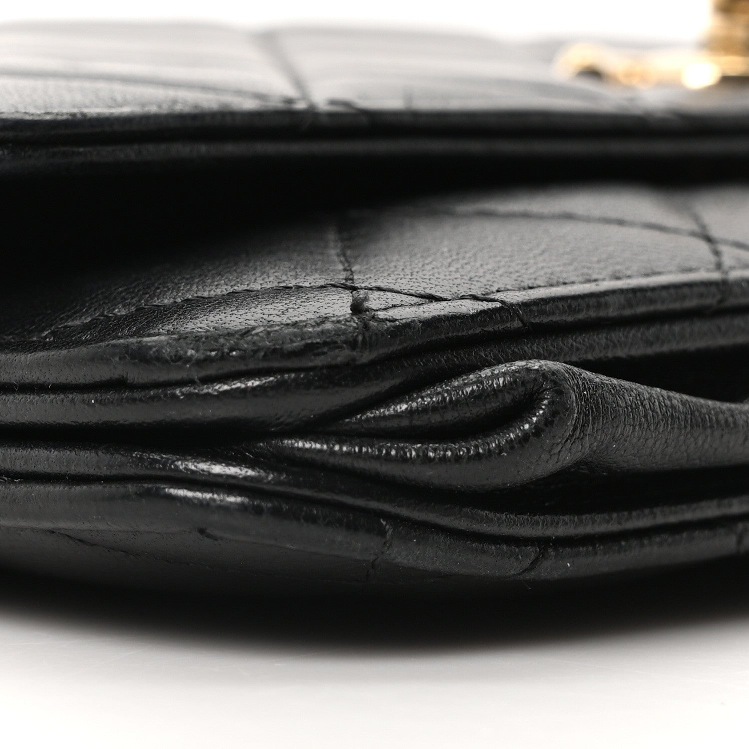 Lambskin Quilted Trendy CC Wallet On Chain WOC Black