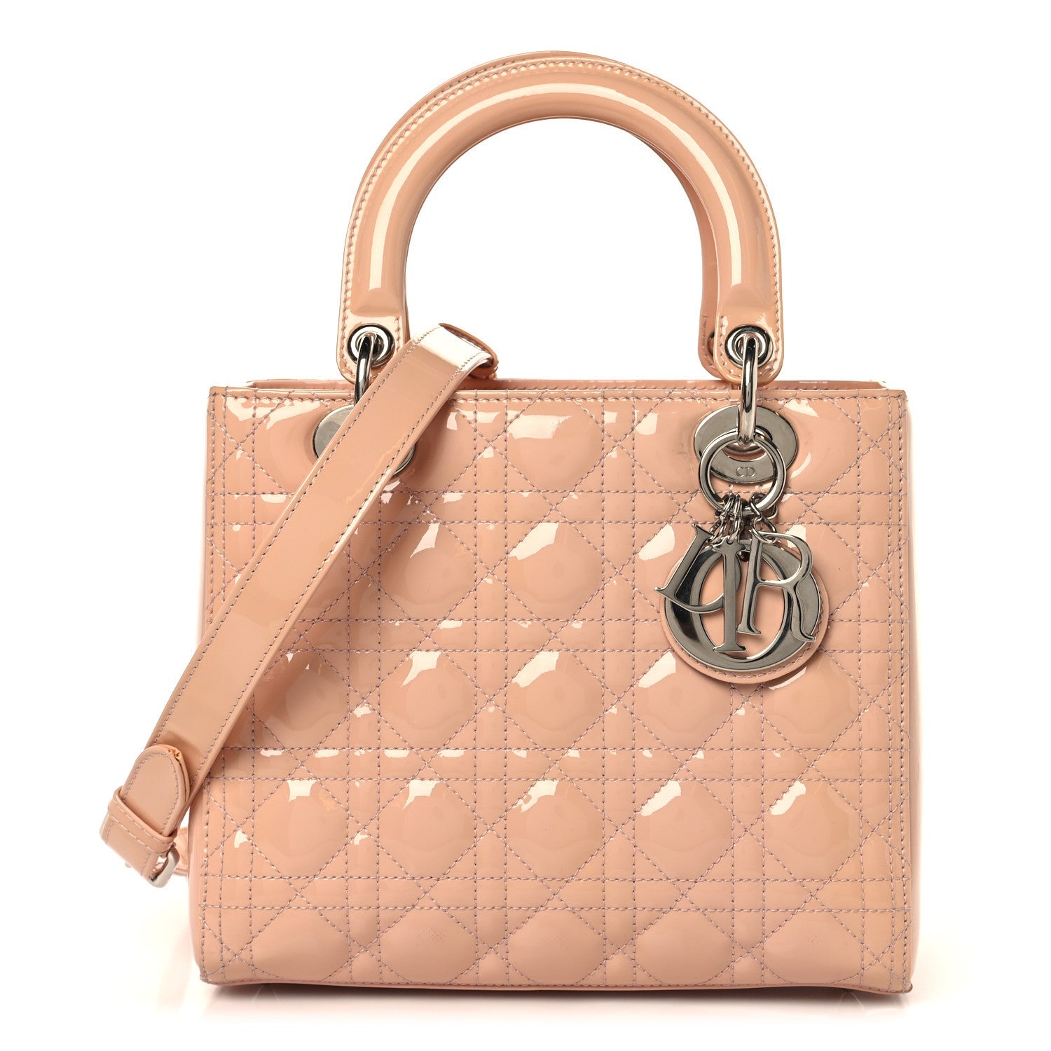 Patent Cannage Medium Lady Dior Rose Clair