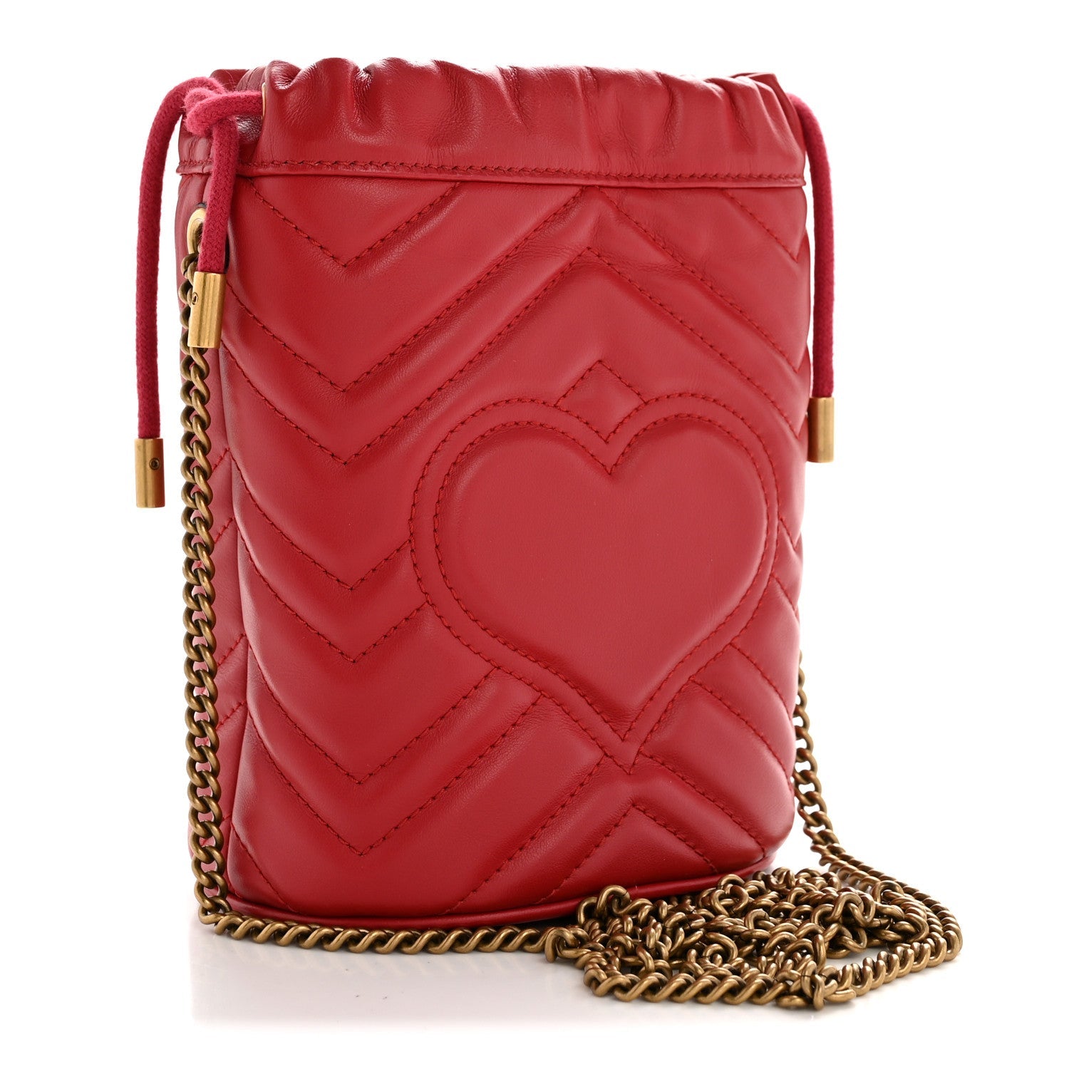 Calfskin Matelasse Mini GG Marmont 2.0 Bucket Bag Hibiscus Red