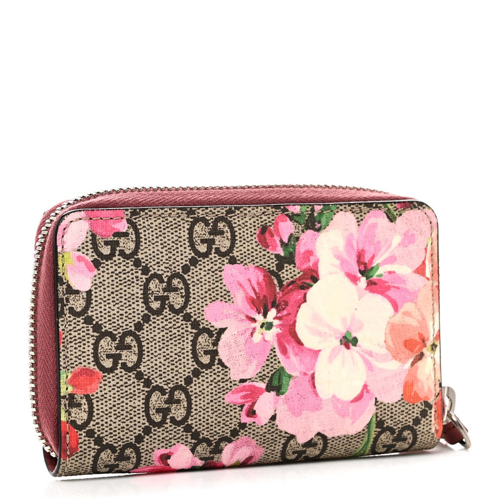 GG Supreme Monogram Blooms Zip Around  Case Wallet Beige Multicolor Dry Rose