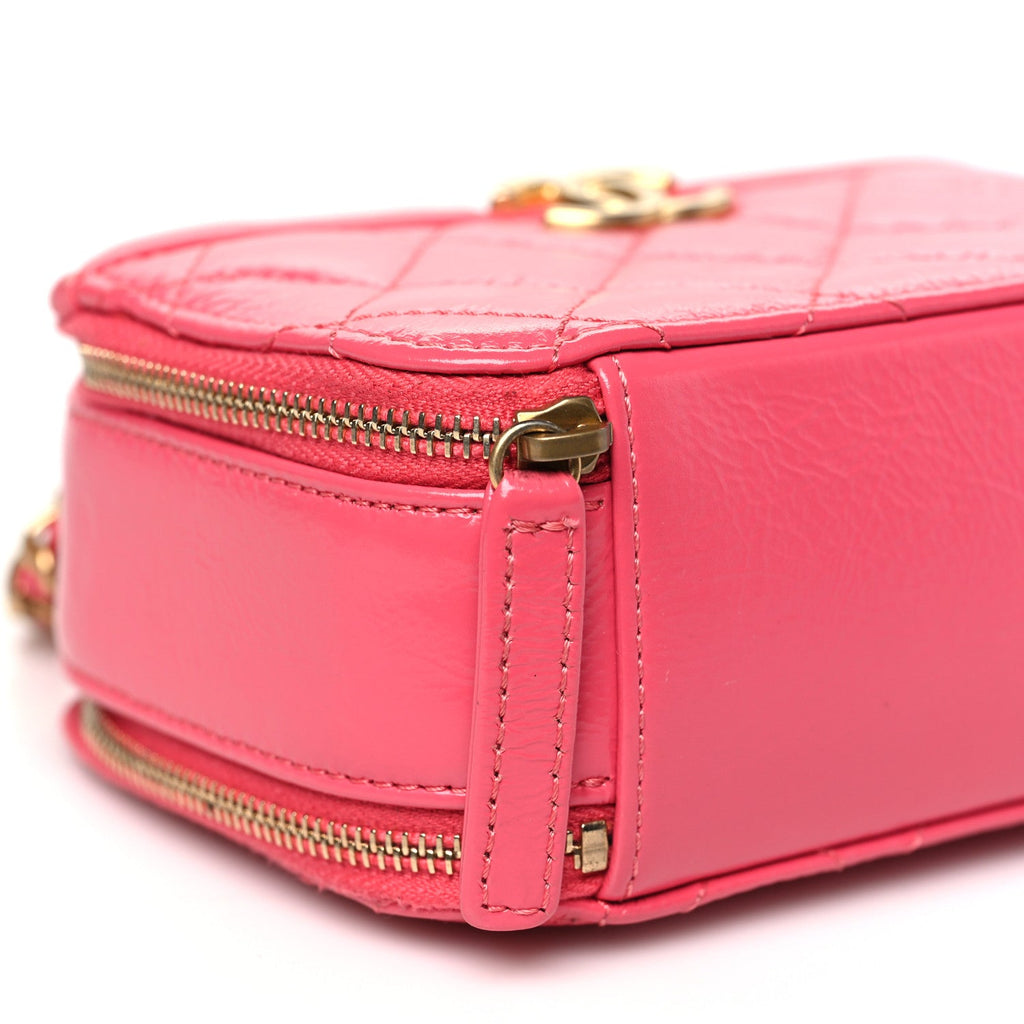 Crumpled Calfskin Quilted Mini Get Round Top Handle Vanity Case Pink