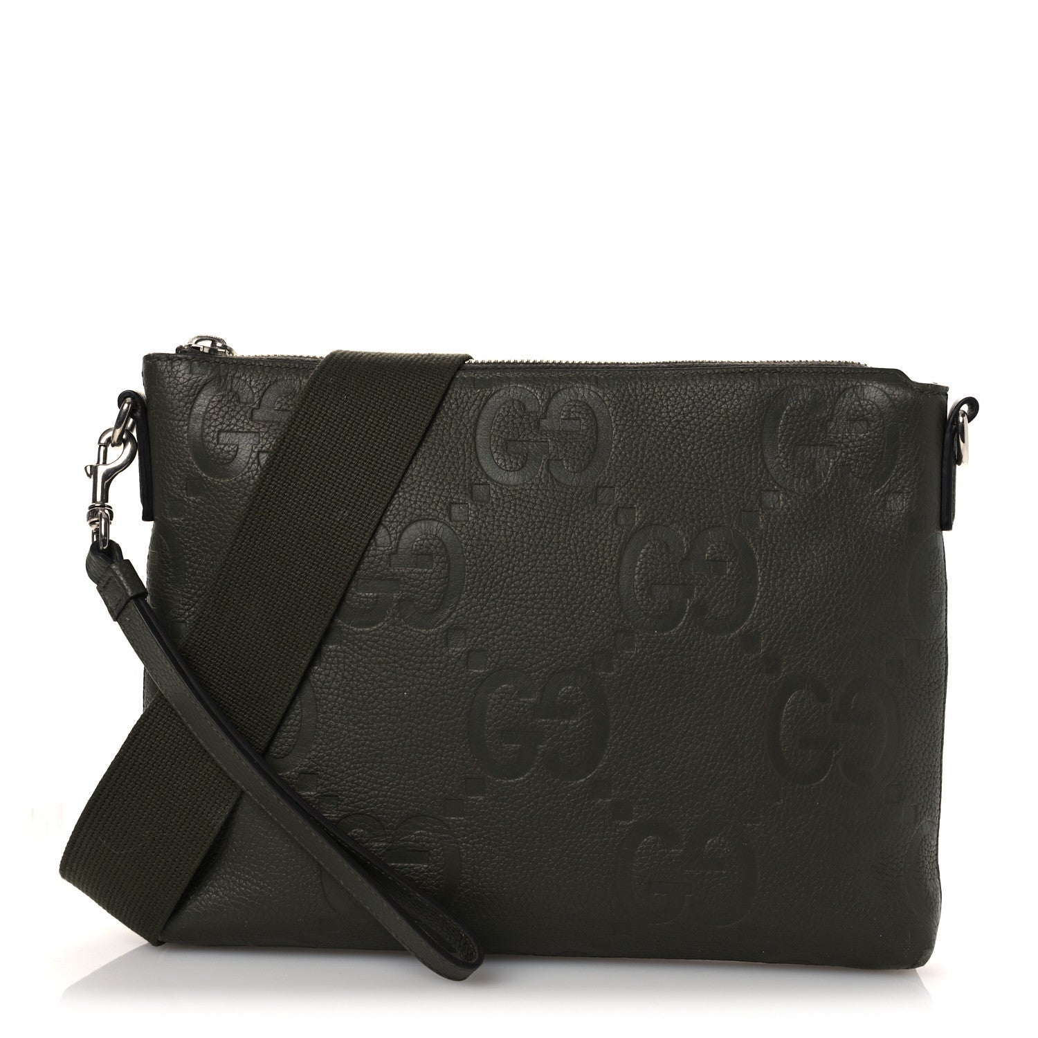 Piuma Calfskin Jumbo GG Embossed Medium Wristlet Messenger Bag Green