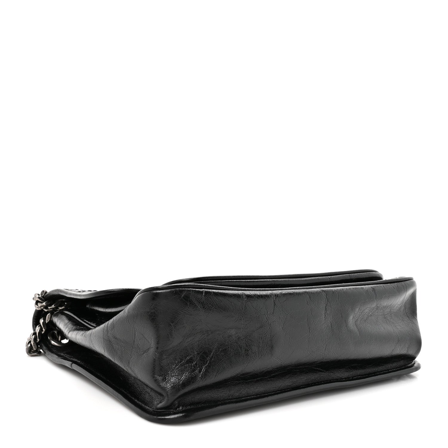 Crinkled Calfskin Matelasse Monogram Medium Niki Chain Satchel Black
