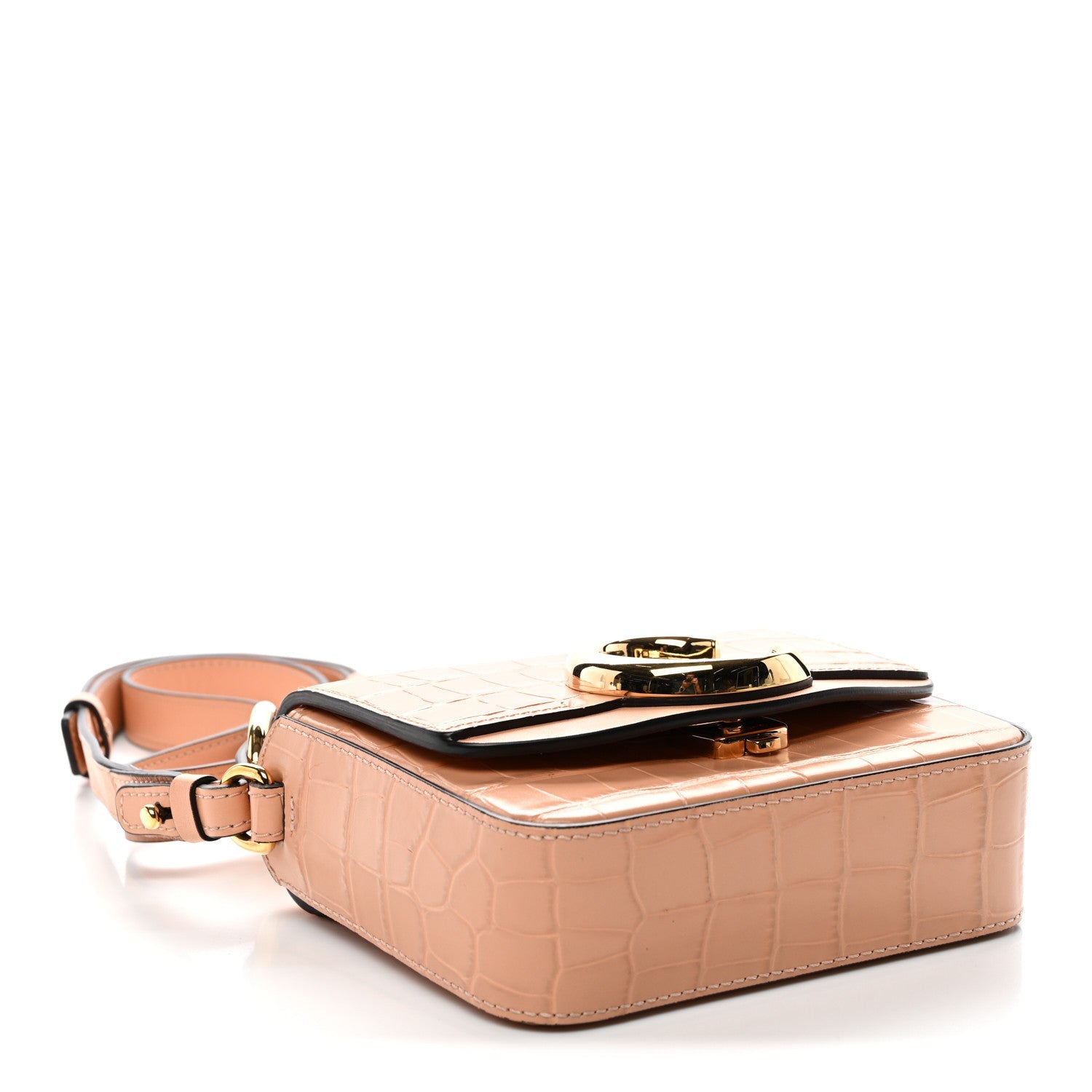 Calfskin Crocodile Embossed Mini C Double Carry Milky Orange