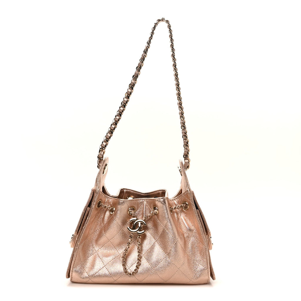 Metallic Caviar Quilted Mini Chanel 25 Handbag Copper