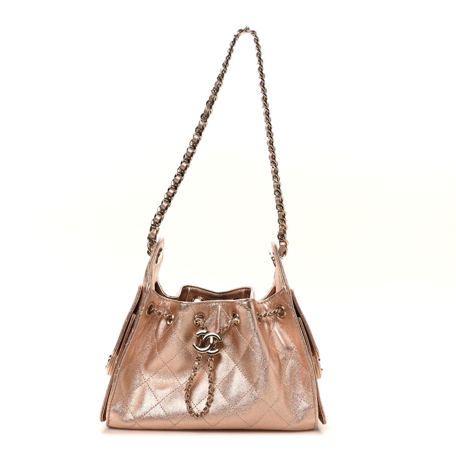 Metallic Caviar Quilted Mini Chanel 25 Handbag Copper