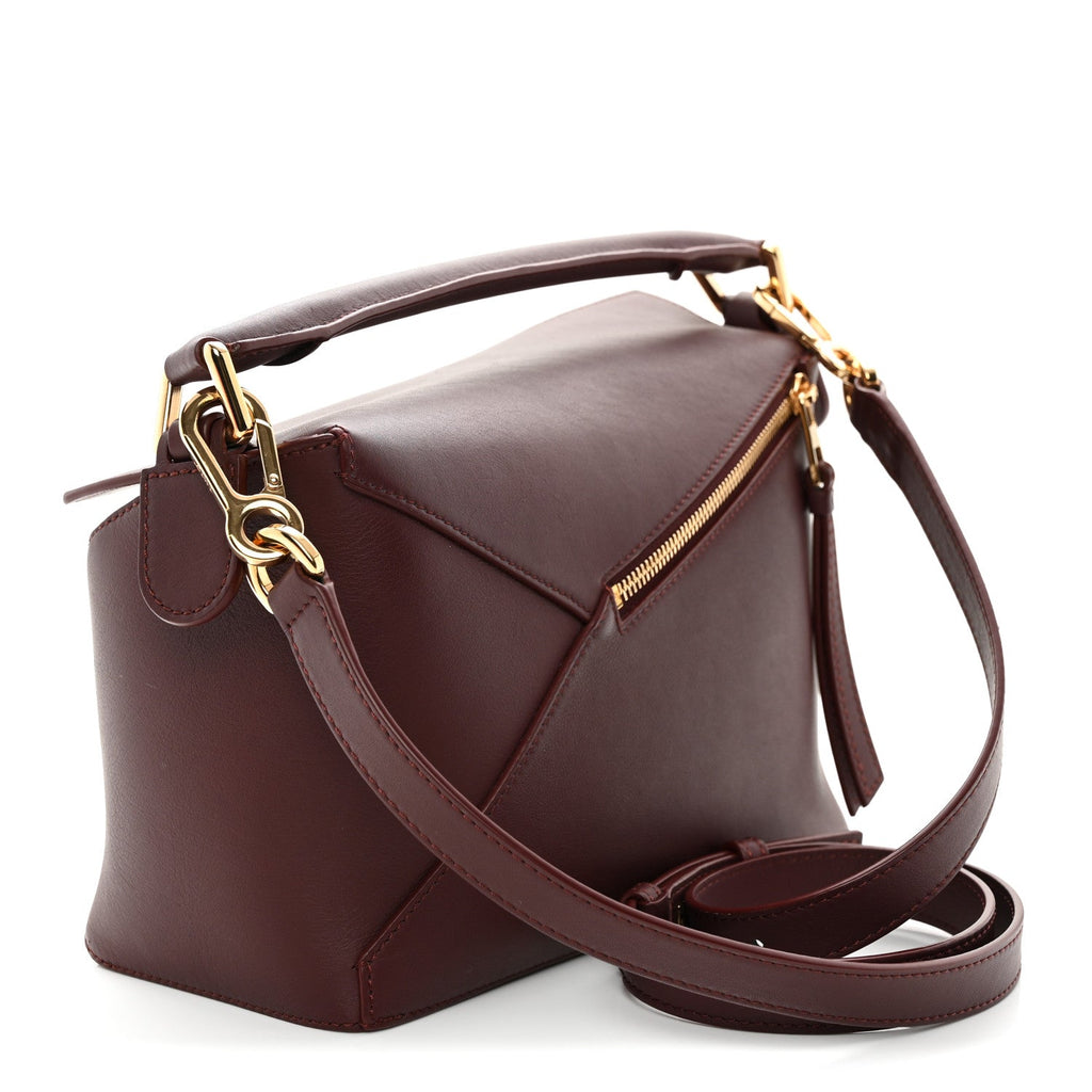 Calfskin Small Puzzle Edge Bag Burgundy