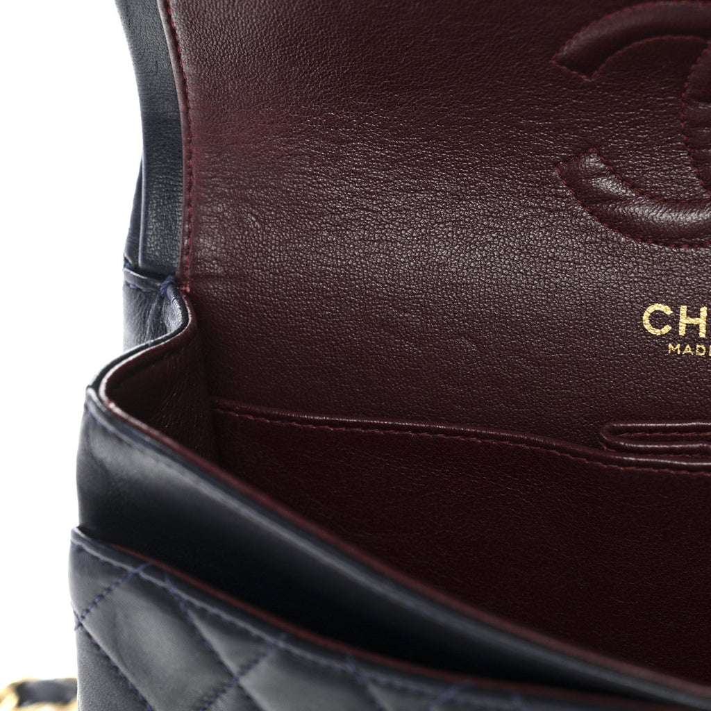 Lambskin Quilted Small Double Flap Navy