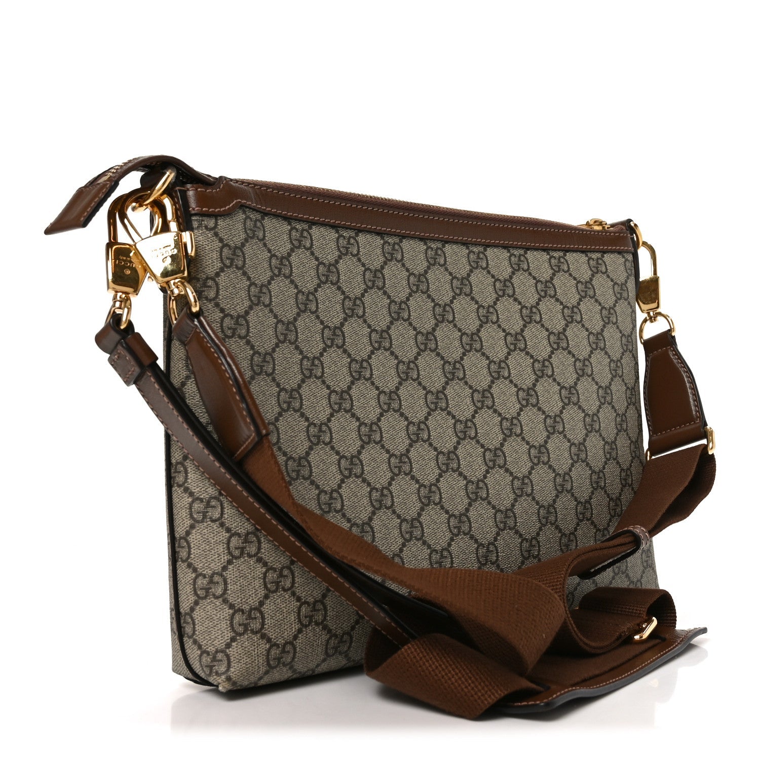 GG Supreme Monogram Azalea Calfskin Retro Interlocking G Wristlet Messenger Bag Beige Ebony Brown Sugar