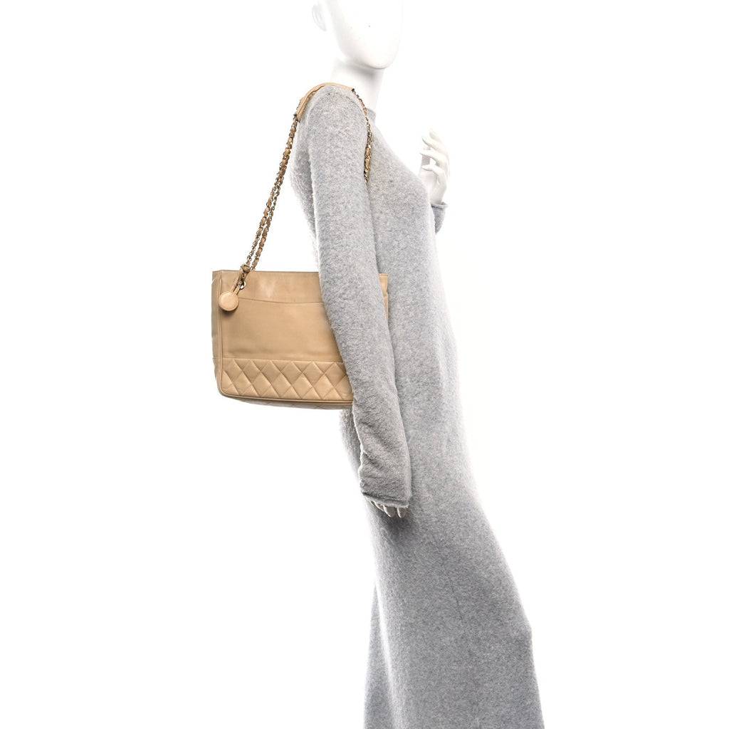 Lambskin Quilted Shopping Tote Beige